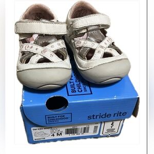 Stride Rite SM KIKI WHITE (White and Pink) Baby Walker Shoes with Velcro Closure